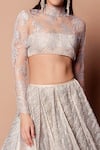 Buy_Shehlaa Khan_Beige Chantilly Lace Sheer Overlay And Lehenga Set_Online_at_Aza_Fashions