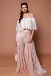 Buy_Shehlaa Khan_Beige Lace Off Shoulder Top And Pant Set _at_Aza_Fashions