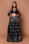 Buy_Shehlaa Khan_Black Chantilly Lace Crop Top V Neck Lehenga Set _at_Aza_Fashions