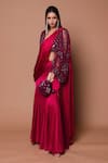 Shop_Shehlaa Khan_Red Satin V Neck Draped Saree With Blouse _at_Aza_Fashions