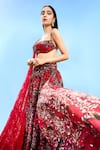 Buy_Shehlaa Khan_Red Chanderi Printed Bridal Lehenga Set _at_Aza_Fashions