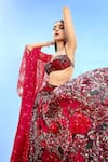 Shop_Shehlaa Khan_Red Chanderi Printed Bridal Lehenga Set _at_Aza_Fashions