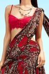 Shop_Shehlaa Khan_Red Georgette V Neck Printed Draped Saree With Blouse _at_Aza_Fashions