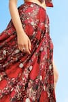 Shop_Shehlaa Khan_Red Satin Organza V Neck Printed Tie-up Blouse And Lehenga Set _at_Aza_Fashions