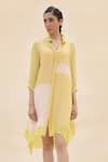 Shop Abhishek Sharma Yellow Chiffon Shirt Collar Colorblock Dress Online at Aza Fashions Shop_Abhishek Sharma_Yellow Chiffon Shirt Collar Colorblock Dress _Online_at_Aza_Fashions