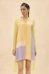 Buy_Abhishek Sharma_Yellow Chiffon Mandarin Collar Colorblock Tunic  _at_Aza_Fashions