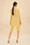 Shop_Abhishek Sharma_Yellow Chiffon Mandarin Collar Colorblock Tunic  _at_Aza_Fashions