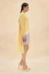 Abhishek Sharma_Yellow Chiffon Mandarin Collar Colorblock Tunic  _Online_at_Aza_Fashions