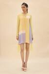 Shop_Abhishek Sharma_Yellow Chiffon Mandarin Collar Colorblock Tunic  _Online_at_Aza_Fashions