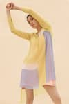 Abhishek Sharma_Yellow Chiffon Mandarin Collar Colorblock Tunic  _at_Aza_Fashions