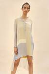 Buy_Abhishek Sharma_Grey Chiffon Mandarin Collar Colorblock Tunic  _at_Aza_Fashions