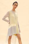 Shop_Abhishek Sharma_Grey Chiffon Mandarin Collar Colorblock Tunic  _Online_at_Aza_Fashions