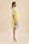Abhishek Sharma_Yellow Chiffon Shirt Collar Colorblock Dress  _Online_at_Aza_Fashions