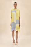 Buy_Abhishek Sharma_Yellow Chiffon Shirt Collar Colorblock Dress  _Online_at_Aza_Fashions