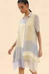 Shop Abhishek Sharma Grey Chiffon Shirt Collar Colorblock Dress Online at Aza Fashions Shop_Abhishek Sharma_Grey Chiffon Shirt Collar Colorblock Dress _Online_at_Aza_Fashions