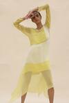 Buy_Abhishek Sharma_Yellow Chiffon Boat Colorblock Dress  _at_Aza_Fashions