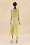 Shop_Abhishek Sharma_Yellow Chiffon Boat Colorblock Dress  _at_Aza_Fashions