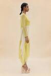 Abhishek Sharma_Yellow Chiffon Boat Colorblock Dress  _Online_at_Aza_Fashions