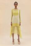 Buy_Abhishek Sharma_Yellow Chiffon Boat Colorblock Dress  _Online_at_Aza_Fashions