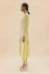Shop_Abhishek Sharma_Yellow Chiffon Boat Colorblock Dress  _Online_at_Aza_Fashions