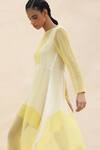 Abhishek Sharma_Yellow Chiffon Boat Colorblock Dress  _at_Aza_Fashions