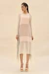 Buy_Abhishek Sharma_Grey Chiffon Boat Colorblock Draped Dress _at_Aza_Fashions