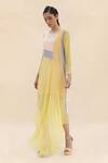 Buy Abhishek Sharma Yellow Chiffon Round Colorblock Draped Dress at Aza Fashions Buy_Abhishek Sharma_Yellow Chiffon Round Colorblock Draped Dress _at_Aza_Fashions