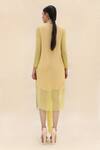 Shop Abhishek Sharma Yellow Chiffon Round Colorblock Draped Dress at Aza Fashions Shop_Abhishek Sharma_Yellow Chiffon Round Colorblock Draped Dress _at_Aza_Fashions