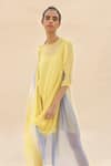 Buy_Abhishek Sharma_Yellow Chiffon Straight Colorblock Draped Dress  _at_Aza_Fashions