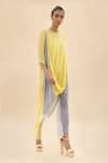 Abhishek Sharma_Yellow Chiffon Straight Colorblock Draped Dress  _Online_at_Aza_Fashions