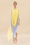 Buy_Abhishek Sharma_Yellow Chiffon Straight Colorblock Draped Dress  _Online_at_Aza_Fashions