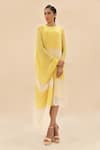 Buy_Abhishek Sharma_Yellow Chiffon Round Colorblock Draped Tunic  _at_Aza_Fashions