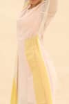 Abhishek Sharma_White Chiffon Boat Colorblock Draped Dress _at_Aza_Fashions