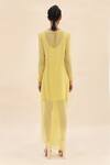 Shop_Abhishek Sharma_Yellow Chiffon Boat Colorblock Draped Dress  _at_Aza_Fashions