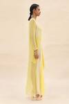 Abhishek Sharma_Yellow Chiffon Boat Colorblock Draped Dress  _Online_at_Aza_Fashions
