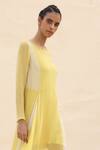 Shop_Abhishek Sharma_Yellow Chiffon Boat Colorblock Draped Dress  _Online_at_Aza_Fashions