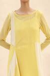 Abhishek Sharma_Yellow Chiffon Boat Colorblock Draped Dress  _at_Aza_Fashions