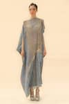 Buy_Abhishek Sharma_Blue Georgette Asymmetric Tie-dye Print Dress _at_Aza_Fashions