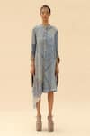 Buy Abhishek Sharma Blue Mandarin Collar Tie-dye Print Shirt Dress at Aza Fashions Buy_Abhishek Sharma_Blue Mandarin Collar Tie-dye Print Shirt Dress _at_Aza_Fashions
