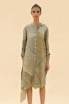 Buy_Abhishek Sharma_Green Mandarin Collar Tie-dye Print Shirt Dress  _at_Aza_Fashions