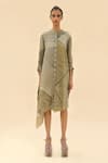 Buy_Abhishek Sharma_Green Mandarin Collar Tie-dye Print Shirt Dress  _Online_at_Aza_Fashions