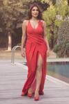 Buy_Rina Dhaka_Red Backless Silk Gown_at_Aza_Fashions