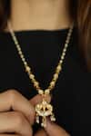 Shop_Paisley Pop_Gold Plated Silver Copper Alloy Kundan Pendant Necklace _at_Aza_Fashions