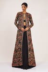 Buy_Nakul Sen_Black Chiffon Jacket Round Embroidered And Lehenga Set  _at_Aza_Fashions