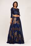 Nakul Sen_Blue Chiffon Round Embroidered Bridal Lehenga Set_Online_at_Aza_Fashions