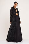 Nakul Sen Black Chiffon Jacket Round Embroidered And Lehenga Set Online at Aza Fashions Nakul Sen_Black Chiffon Jacket Round Embroidered And Lehenga Set_Online_at_Aza_Fashions