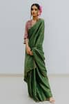 Mimamsaa_Green Handloom Munga Silk Striped Saree _Online_at_Aza_Fashions