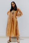 Buy_Mimamsaa_Gold Tissue, Chanderi V Neck Printed Kaftan_Online_at_Aza_Fashions