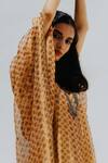 Shop_Mimamsaa_Gold Tissue, Chanderi V Neck Printed Kaftan_Online_at_Aza_Fashions