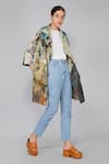 Yavi Multi Color 100% Silk Open Printed Jacket Online at Aza Fashions Yavi_Multi Color 100% Silk Open Printed Jacket _Online_at_Aza_Fashions